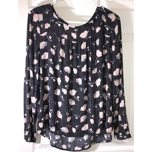 Ann Taylor Loft Petites Blouse Floral Black Rayon Top Size M